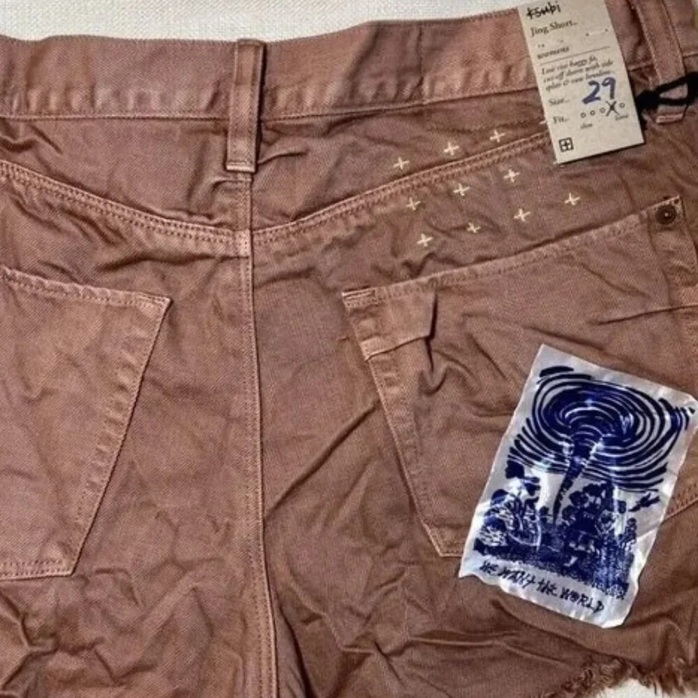 NWT KSUBI Jing Raw Hem Shorts Brown Fit: Low Rise Decorated side slit 29w Mauve
